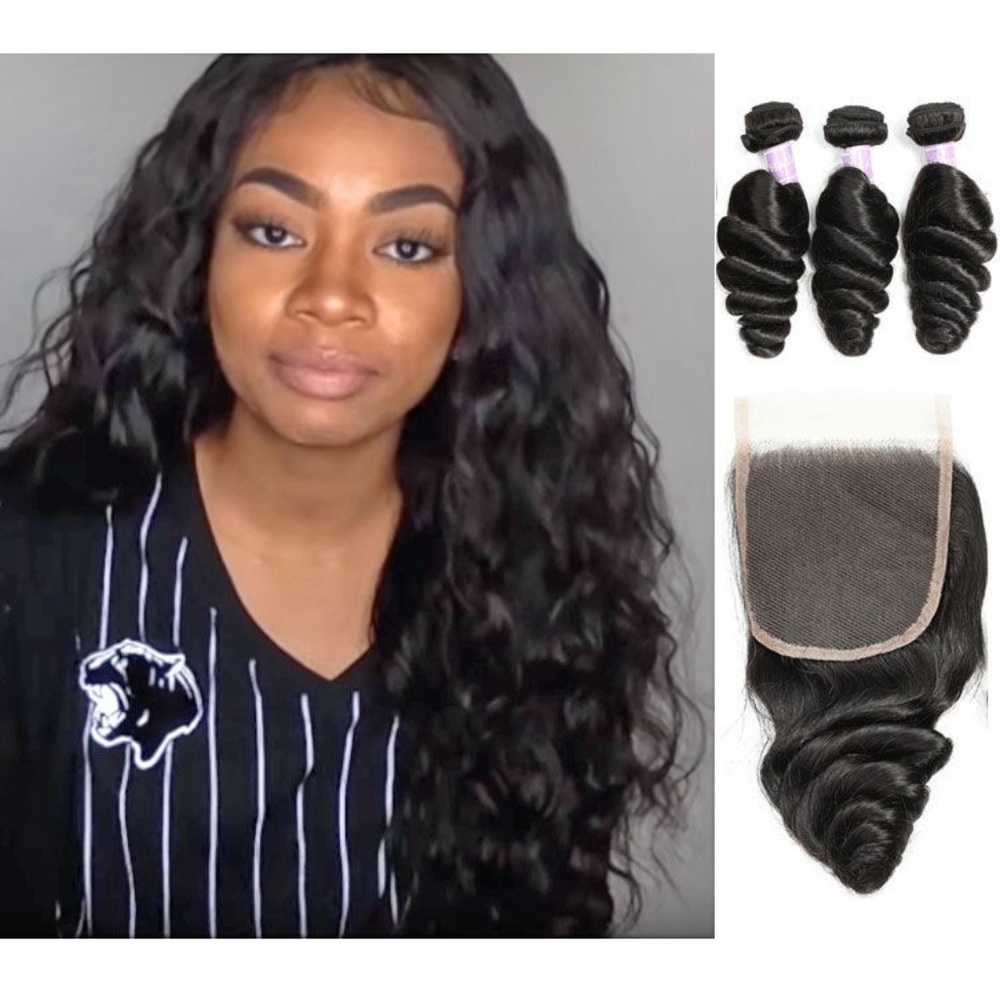 3 Bundles Loose Wave Virgin Hairline Lace Closure